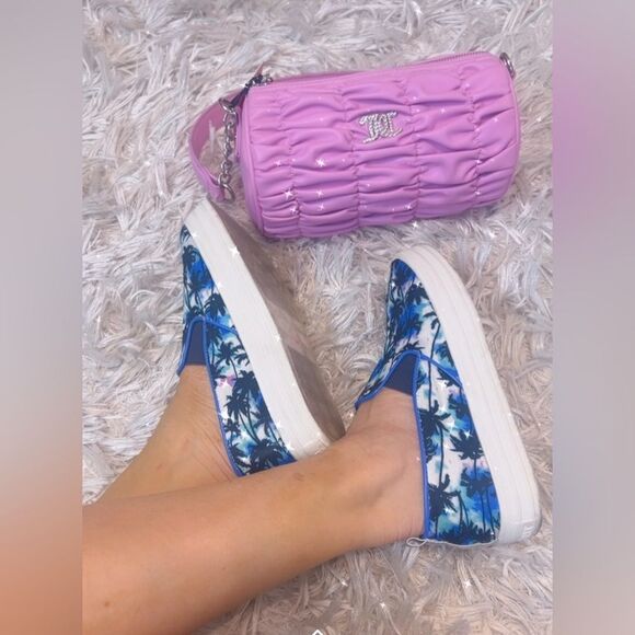 🦋 Juicy Couture Blue palm tree tropical platform Slip-On sneakers Shoes size 7 - Picture 4 of 8